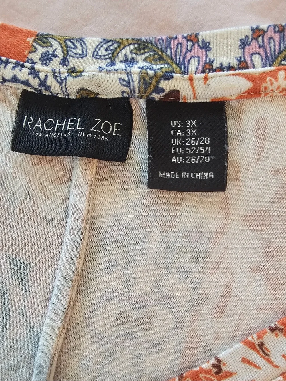 Rachel Zoe Multicolor Patchwork Floral Orange, Black & Cream Dress. Packable!